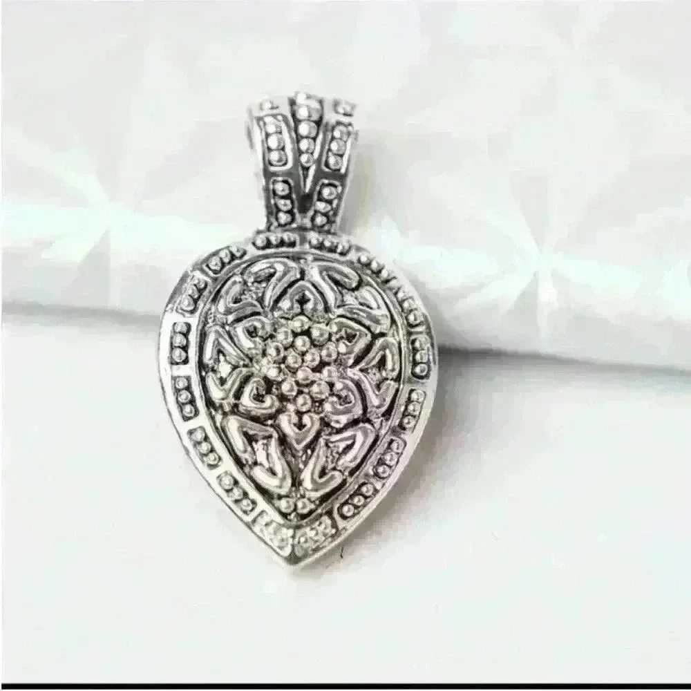 Purple Teardrop Stone Boho Pendant Silver Tone -Amethyst Style